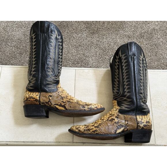 Cowtown Python Snakeskin Cowboy Boots | Black Leather Shaft | Men’s 10 D | USA - Picture 6 of 11